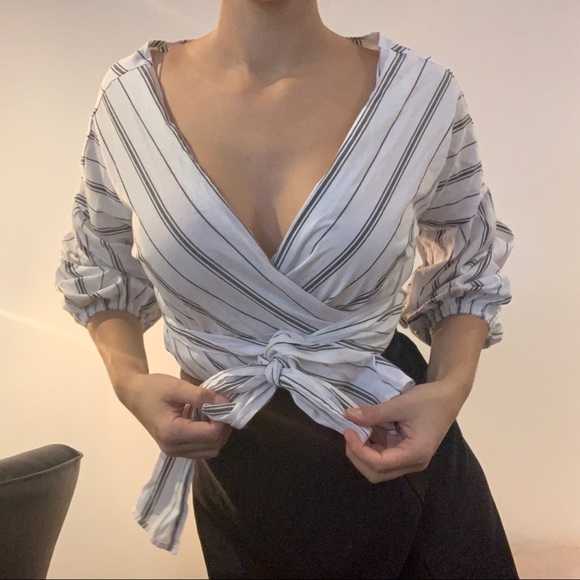 Tops - BIG SLEEVES BLOUSE OVERSIZE STRIPES WHITE